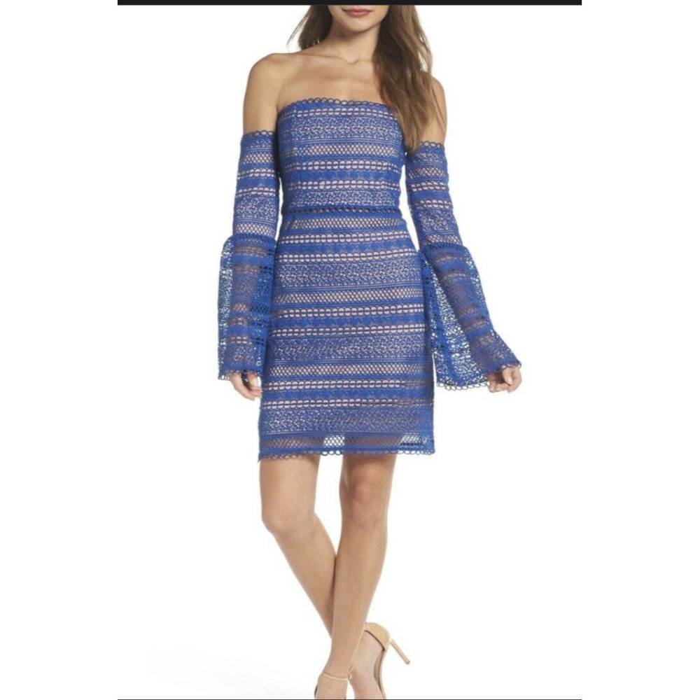 Foxiedox Blue Eyelet Off The Shoulder Dress Small